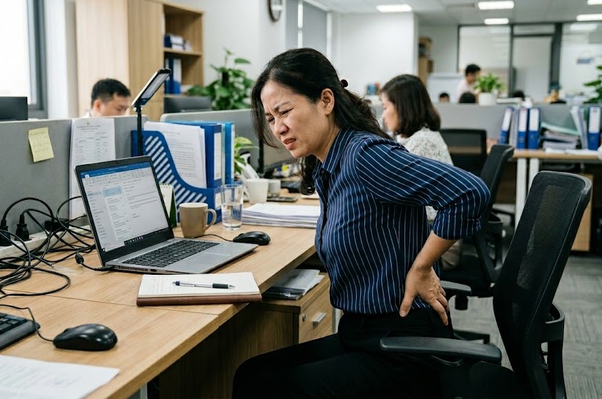 5 bài tập đơn giản giúp giảm đau lưng, cứng khớp do ngồi lâu- Ảnh 2. 5 bài tập đơn giản giúp giảm đau lưng, cứng khớp do ngồi lâu- Ảnh 2.