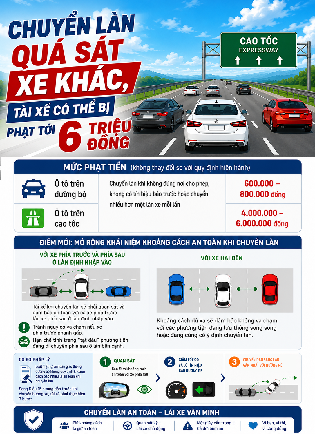 Chuyển làn quá sát xe khác, tài xế có thể bị phạt tới 6 triệu đồng- Ảnh 1.