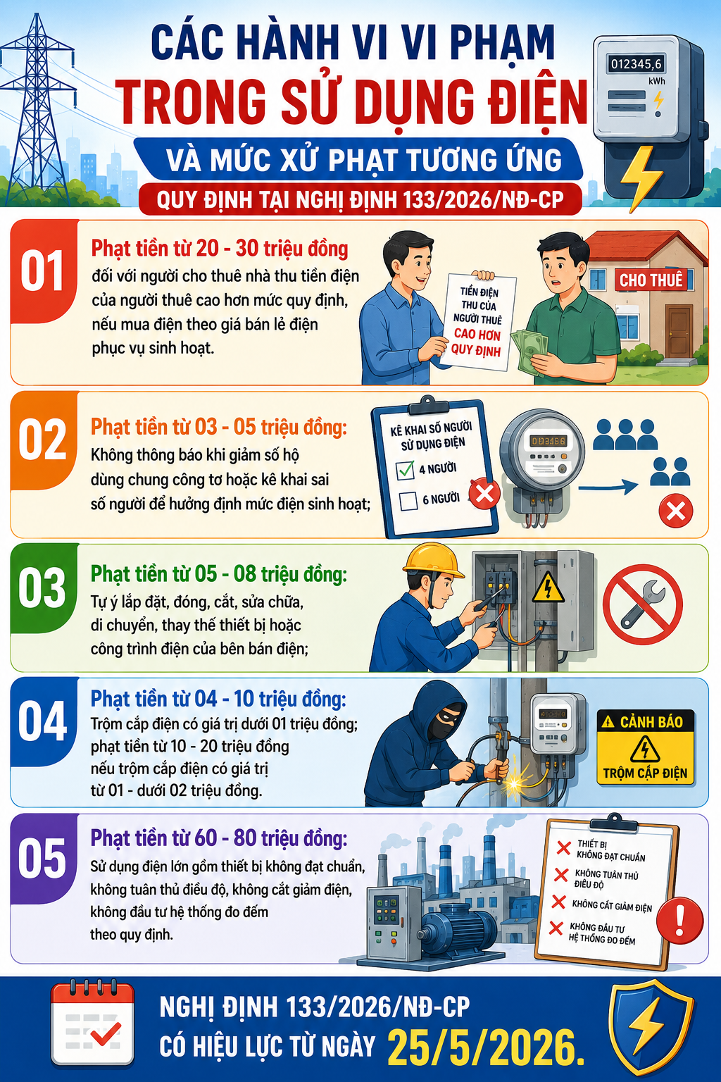 Phạt từ 20 - 30 triệu đồng đối với người cho thuê nhà thu tiền điện của người thuê cao hơn mức quy định- Ảnh 1.